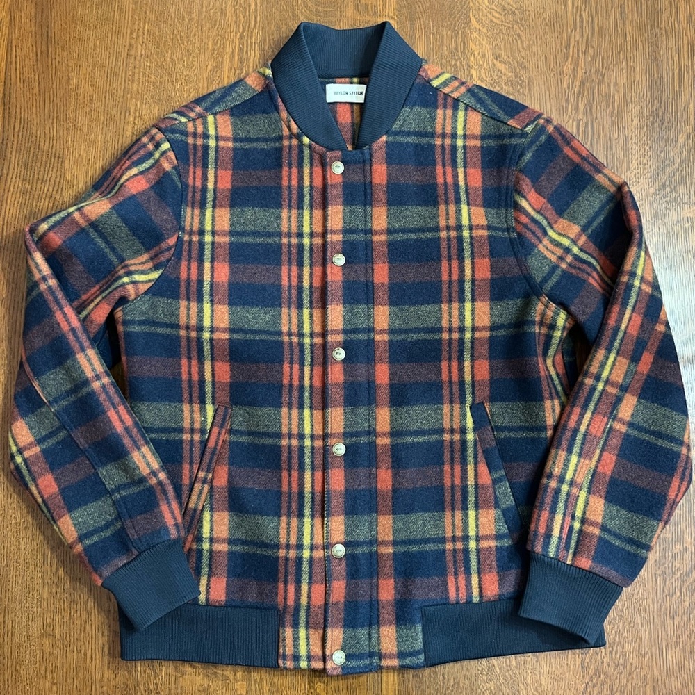 Taylor Stitch “The Bomber Jacket” in Navy Plaid Wool